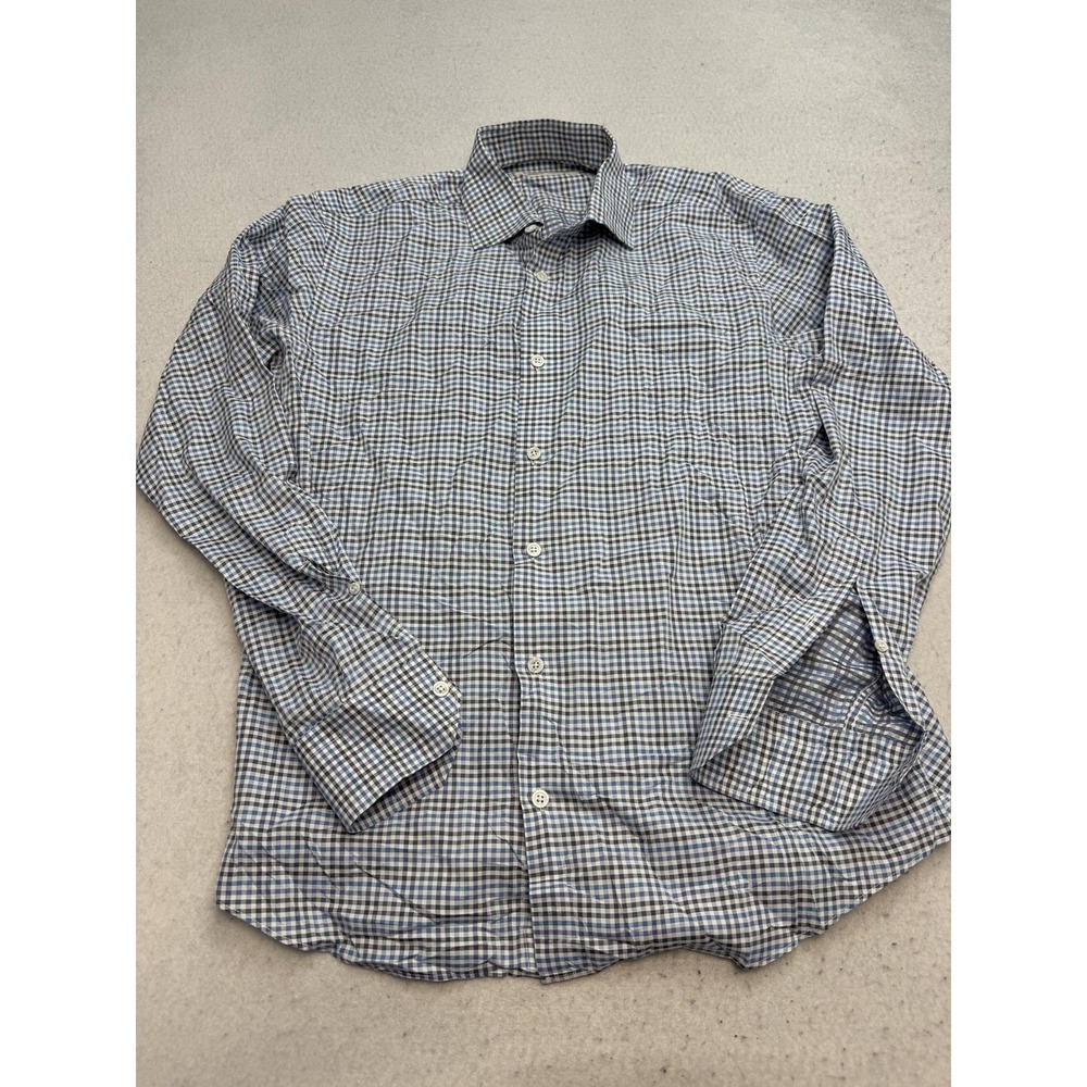 Maurizio Baldassari Shirt Mens Medium Blue Check Long Sleeve Button Up Italy